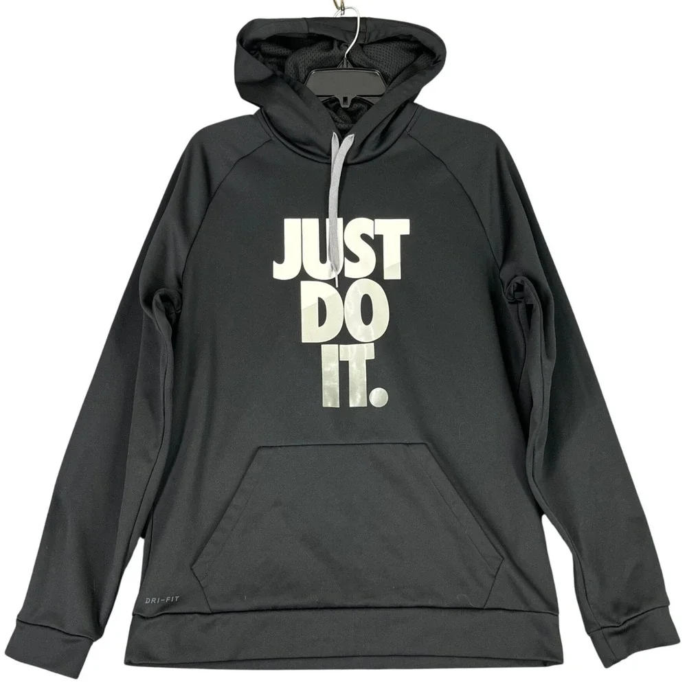Nike Hoodie Mens L Just Do It Graphic Black Dri-FIT Performance Activewear